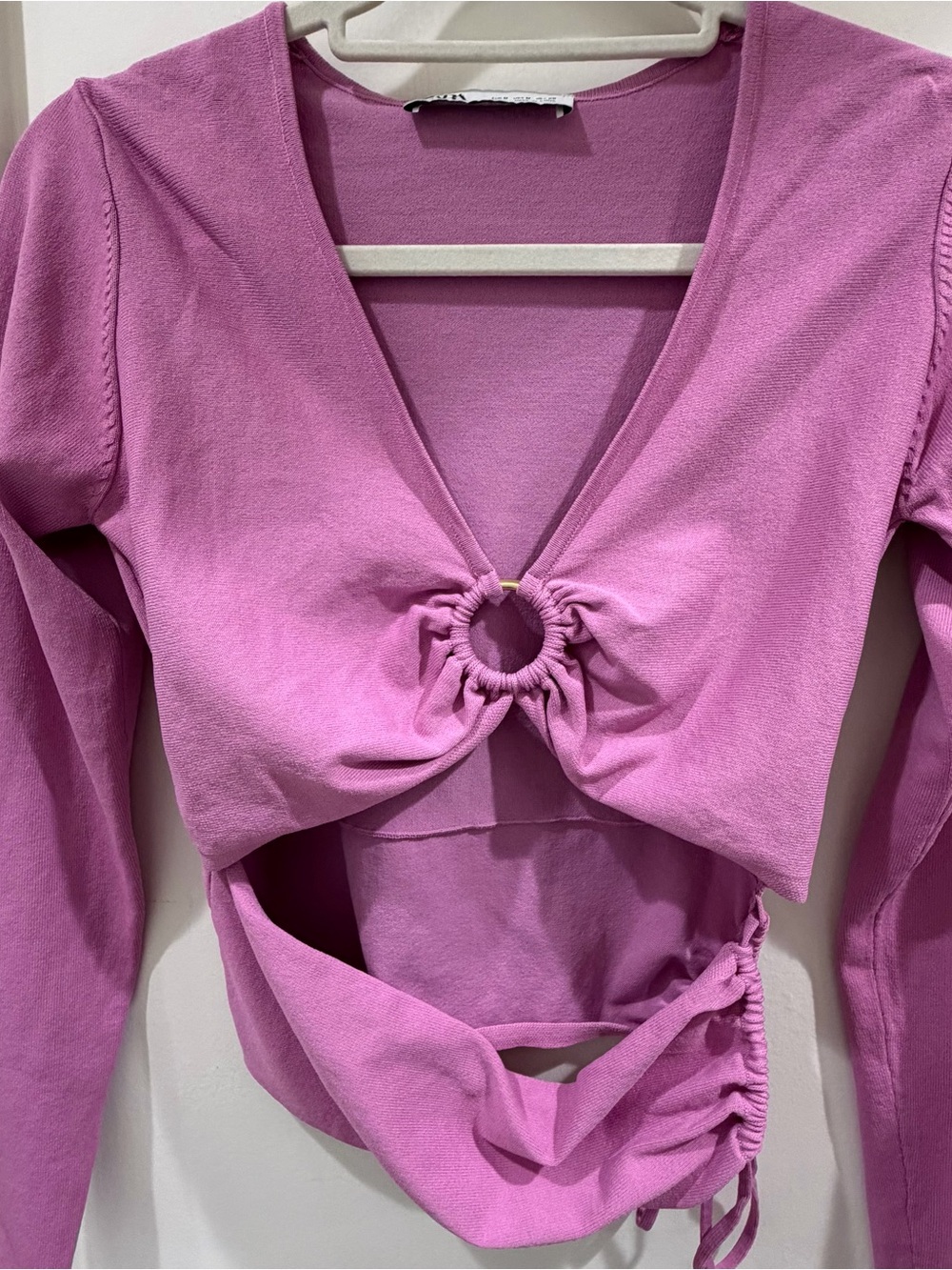 Zara Pink Cutout Ring-Detail Long Sleeve Top